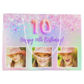 Roze paarse holografische foto 10e verjaardag groot cadeauzakje (Achterkant)