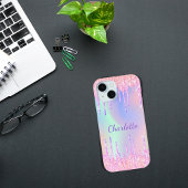 Roze paarse holografische glitter druppelt naam op Case-Mate iPhone case