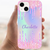 Roze paarse holografische glitter druppelt naam op Case-Mate iPhone case