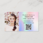 Roze paarse holografische glitter foto qr code visitekaartje (Achterkant)