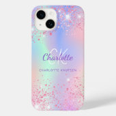 Roze paarse holografische glittermonogram Case-Mate iPhone case (Achterkant)