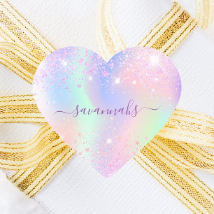 Roze paarse holografische glitters meisje verjaard hart sticker