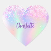 Roze paarse holografische naam hart sticker (Voorkant)