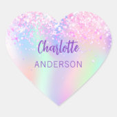 Roze paarse holografische naam school hart sticker (Voorkant)