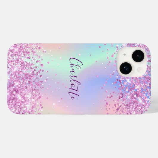 Roze paarse holografische naam script Case-Mate iPhone case (Achterkant (horizontaal))