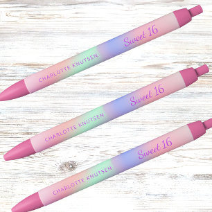 Roze paarse holografische naam Sweet 16 Zwarte Inkt Pen