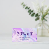 Roze paarse holografische qr code business kortingskaartje (Staand voorkant)