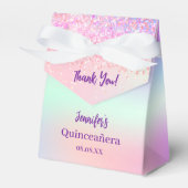 Roze paarse holografische Quinceañera Bedankdoosjes (Voorkant Zijde)