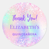 Roze paarse holografische quinceanera dank u ronde sticker (Voorkant)