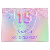 Roze paarse holografische Quinceanera Groot Cadeauzakje (Voorkant)