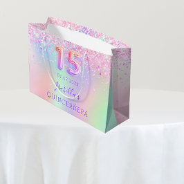 Roze paarse holografische Quinceanera Groot Cadeauzakje