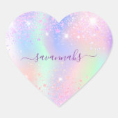 Roze paarse holografische schittert meisjesverjaar hart sticker (Voorkant)