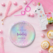 Roze paarse holografische sparkles Sweet 16 Papieren Bordje (Feest)