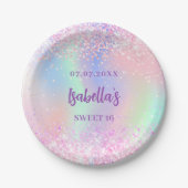 Roze paarse holografische sparkles Sweet 16 Papieren Bordje (Voorkant)