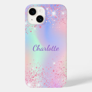 Roze paarse holografische sprankelende naam Case-Mate iPhone 14 hoesje