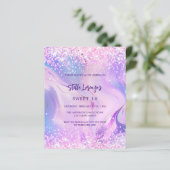 Roze paarse holografische Sweet 16 budget uitnodig (Staand voorkant)