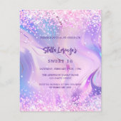Roze paarse holografische Sweet 16 budget uitnodig (Voorkant)