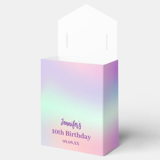 Roze paarse holografische verjaardag bedankdoosjes (Geopend)