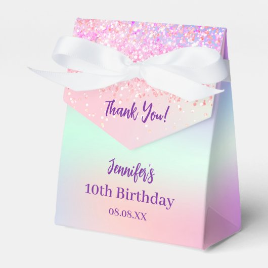 Roze paarse holografische verjaardag bedankdoosjes (Voorkant Zijde)