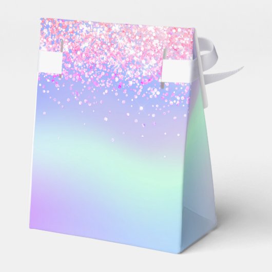 Roze paarse holografische verjaardag bedankdoosjes (Achterkant)