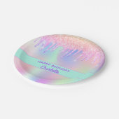 Roze paarse holografische verjaardagsfeestje papieren bordje (Gekanteld)