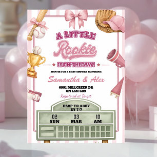 Roze Paarse Honkbal Kleine Rookie Baby Shower Kaart