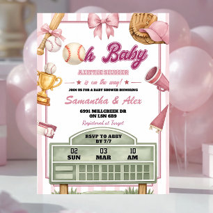 Roze Paarse Honkbal Oh Baby Girl Baby Shower Kaart