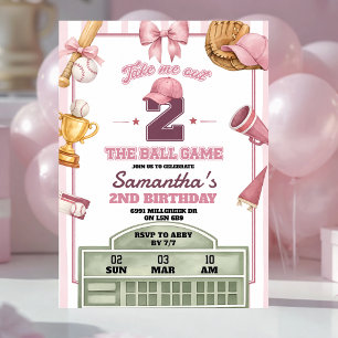 Roze Paarse Honkbal Thema 2e Verjaardag Kaart