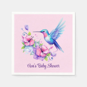 Roze & Paarse Hummingbird Floral Girl Baby shower Servet