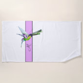 Roze Paarse Hummingbird Monogram initiaal Strandlaken (Voorkant)