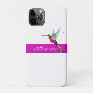 Roze Paarse Hummingbird Monogram Naam Case-Mate iPhone Case