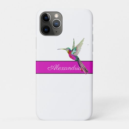 Roze Paarse Hummingbird Monogram Naam Case-Mate iPhone Case (Achterkant)
