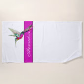 Roze Paarse Hummingbird Monogram Naam Strandlaken (Voorkant)