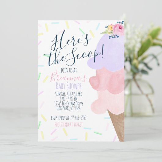 Roze & Paarse Ice Cream Cone Baby Douche Kaart (Staand voorkant)