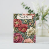 Roze, Paarse & Ivoren Bloemen op Grijs Dank u Kaar Briefkaart (Staand voorkant)