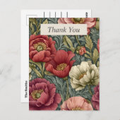 Roze, Paarse & Ivoren Bloemen op Grijs Dank u Kaar Briefkaart (Voorkant / Achterkant)