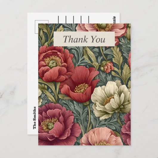 Roze, Paarse & Ivoren Bloemen op Grijs Dank u Kaar Briefkaart (Voorkant / Achterkant)