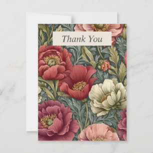 Roze, Paarse & Ivoren Bloemen op Grijs Dank u Kaar Briefkaart