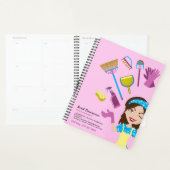 Roze Paarse Janitorial Cartoon Home Branding Planner (Display)