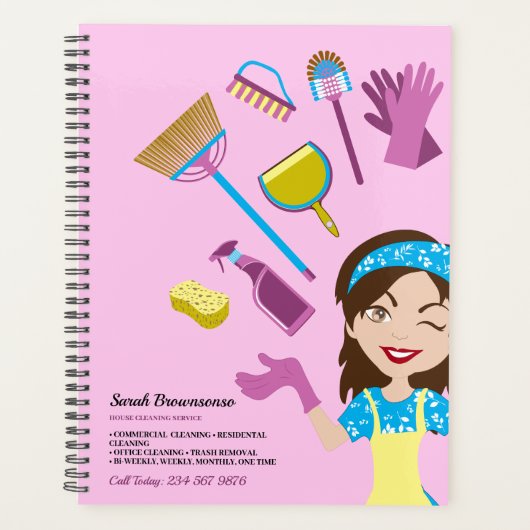 Roze Paarse Janitorial Cartoon Home Branding Planner (Voorkant)