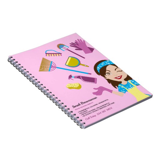 Roze Paarse Janitorial Cartoon Merk Notitieboek (Rechterzijde)