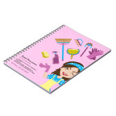 Roze Paarse Janitorial Cartoon Merk Notitieboek (Linkerzijde)
