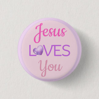Roze Paarse Jesus Loves You Quote Magnet Ronde Button 3,2 Cm