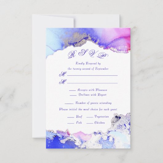 Roze Paarse Jewel Tones Ink Wash RSVP Kaartje (Voorkant)