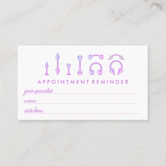 Roze Paarse juwelen Appointment Piercing Visitekaartje (Voorkant)