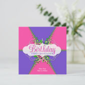 Roze Paarse kant Exotic Birthday Party Invitation Kaart (Staand voorkant)