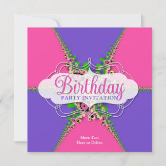 Roze Paarse kant Exotic Birthday Party Invitation Kaart