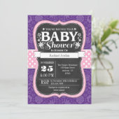 Roze Paarse karton Floral Baby shower Invite Kaart (Staand voorkant)