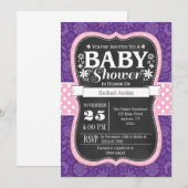 Roze Paarse karton Floral Baby shower Invite Kaart (Voorkant / Achterkant)