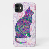 Roze Paarse Kat Kunst  Stijl Phoningtas Case-Mate iPhone Case (Achterkant)